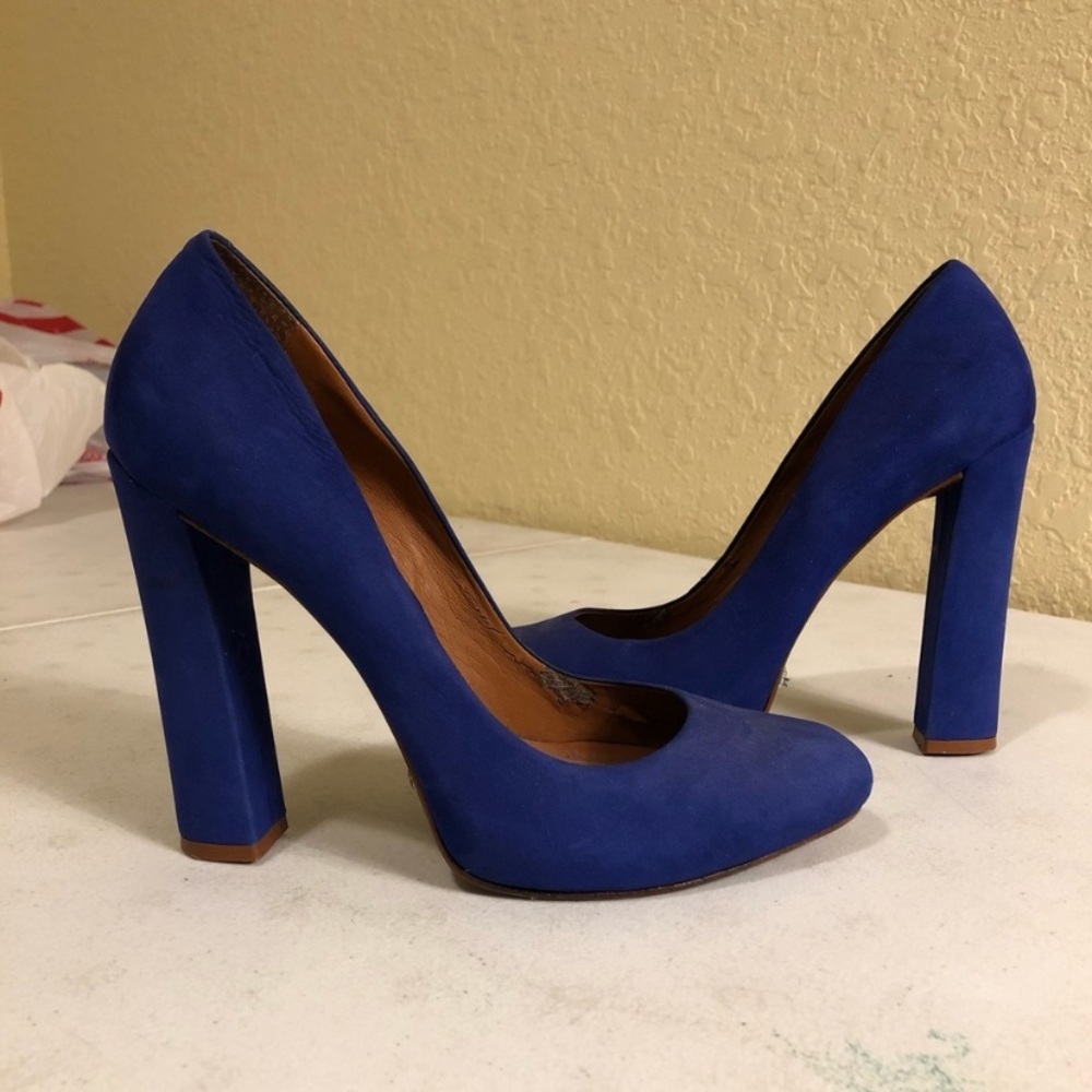 SCHULTZ  Suede Peep Toe High Heel Shoes Blue